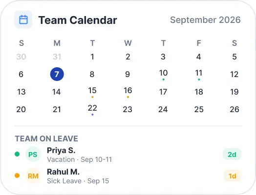 leave team calender card